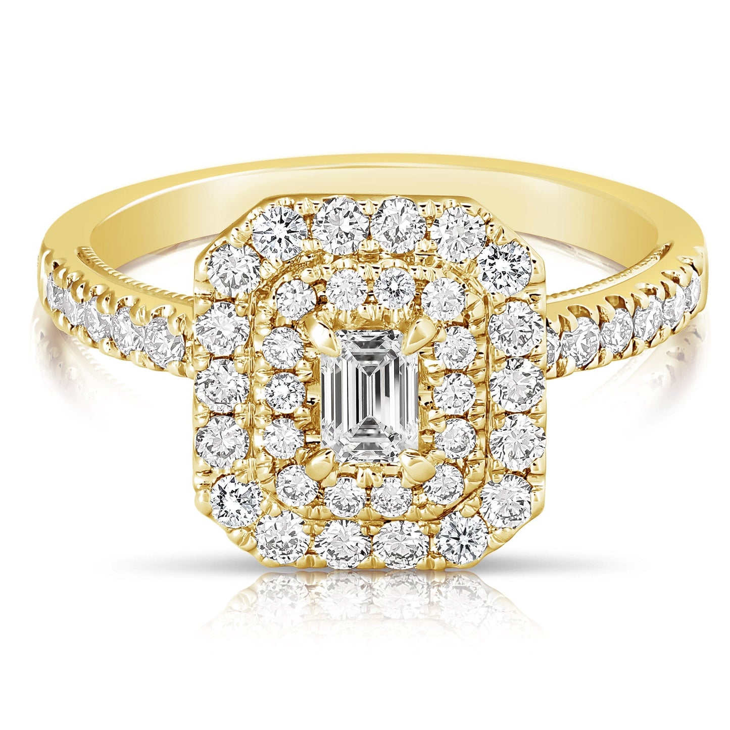 1 Ct Total Weight Double Halo Emerald Cut Engagement Ring