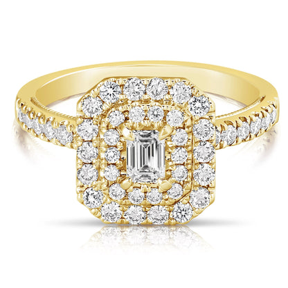1 Ct Total Weight Double Halo Emerald Cut Engagement Ring