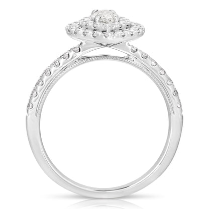 1 Ct Total Weight Double Halo Marquise Engagement Ring