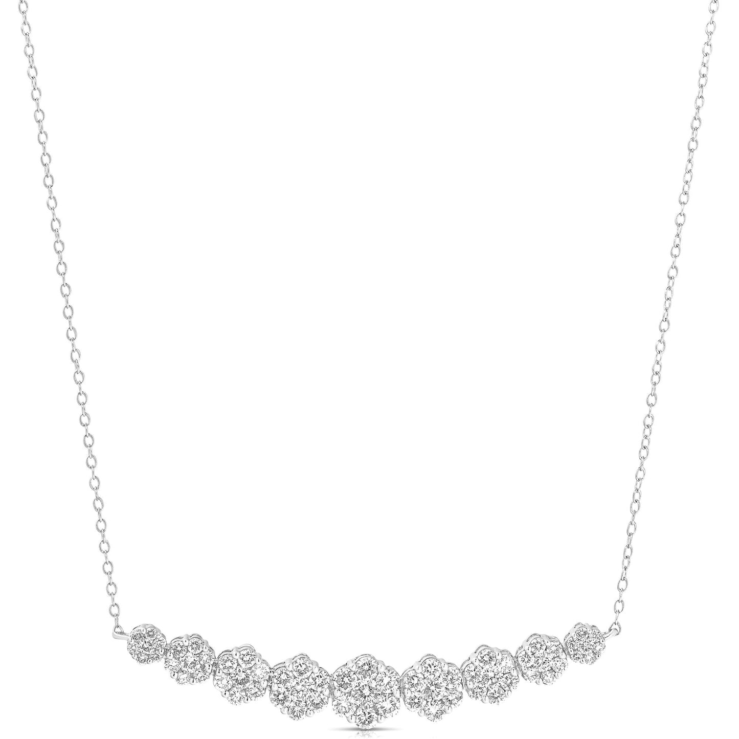GRADUATED 9 STONE FLOWER CLUSTER 1.50 TCW NECKLACE